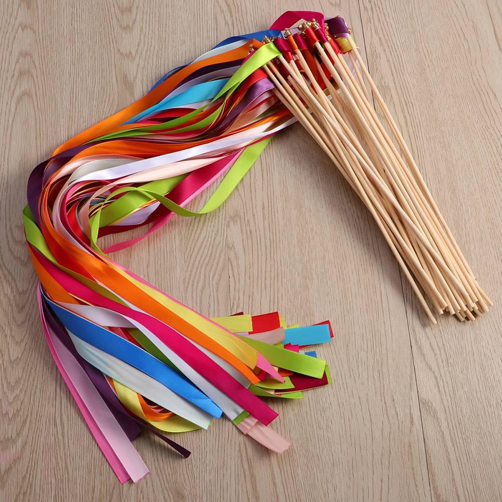 

50 Pcs Fairy Wand Indoor Colorful Ribbon Wedding Favors Streamers Party Decorations Wands Sticks with Bells Bubble