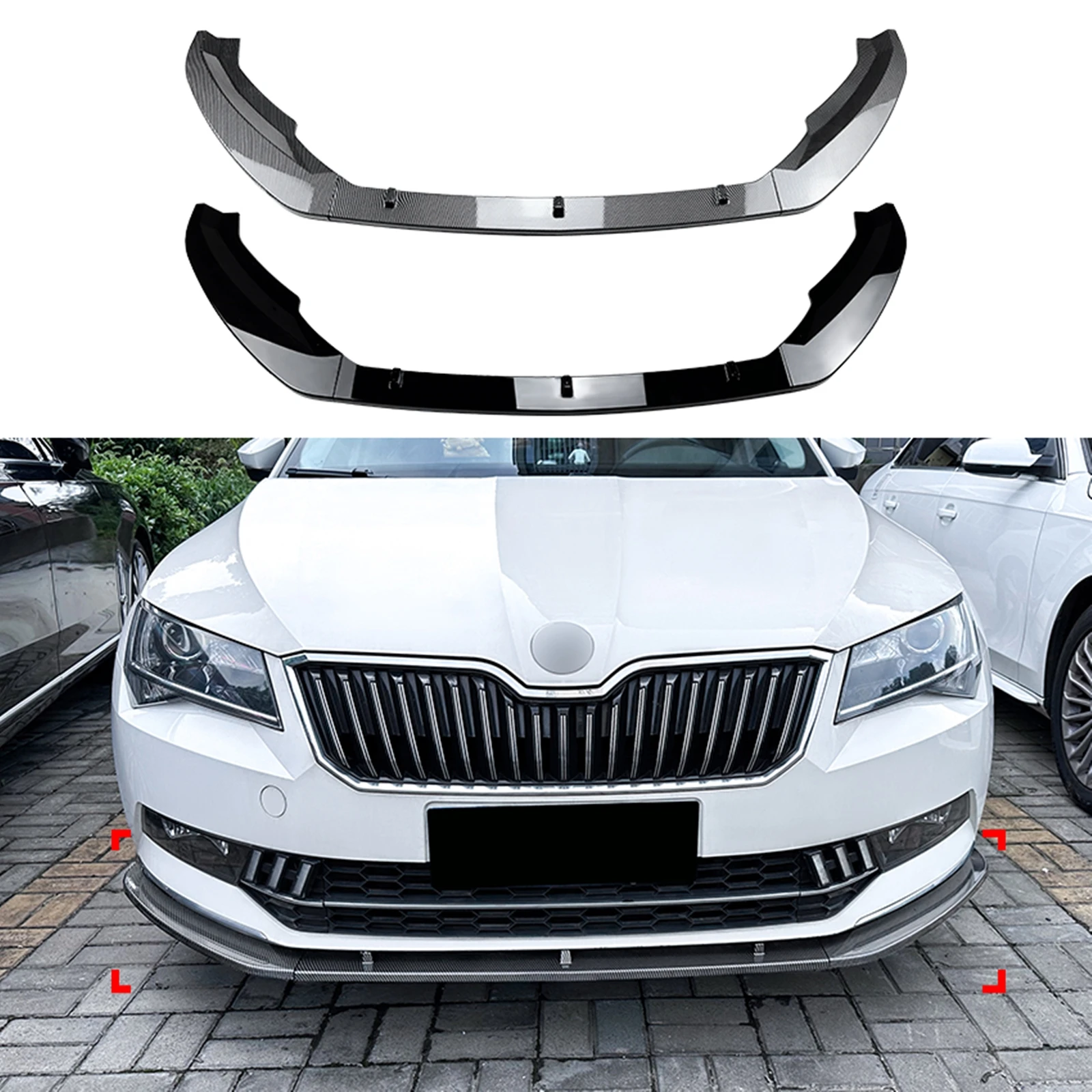 

Front Bumper Spoiler Lip For Skoda Superb B8 06.2016-2018 Gloss Black/Carbon Fiber Look Lower Splitter Blade Protector Body Kit