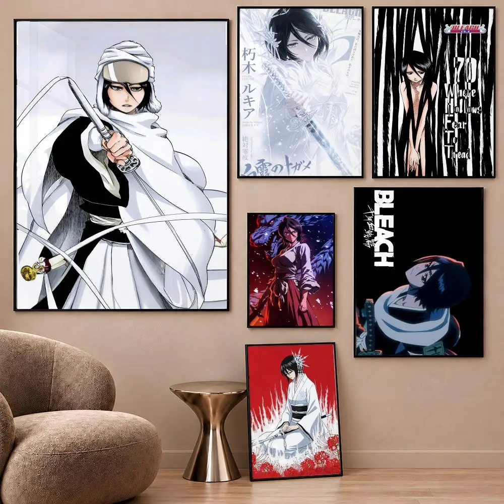 Anime Rukia Kuchiki Bleach Bankai Ichigo Poster Aesthetic Wall Art Poster HD Waterproof PP Self Adhesive Bedroom Dorm Room Decor