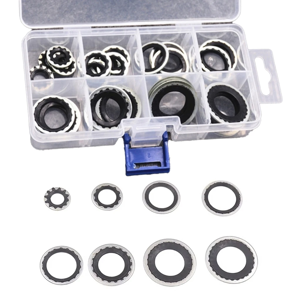 30pcs A/C Gasket Assortment Air Conditioning System Sealing O-ring Kit Compressor Port Seal Washer Kit Pipe Head Sealing Gasket