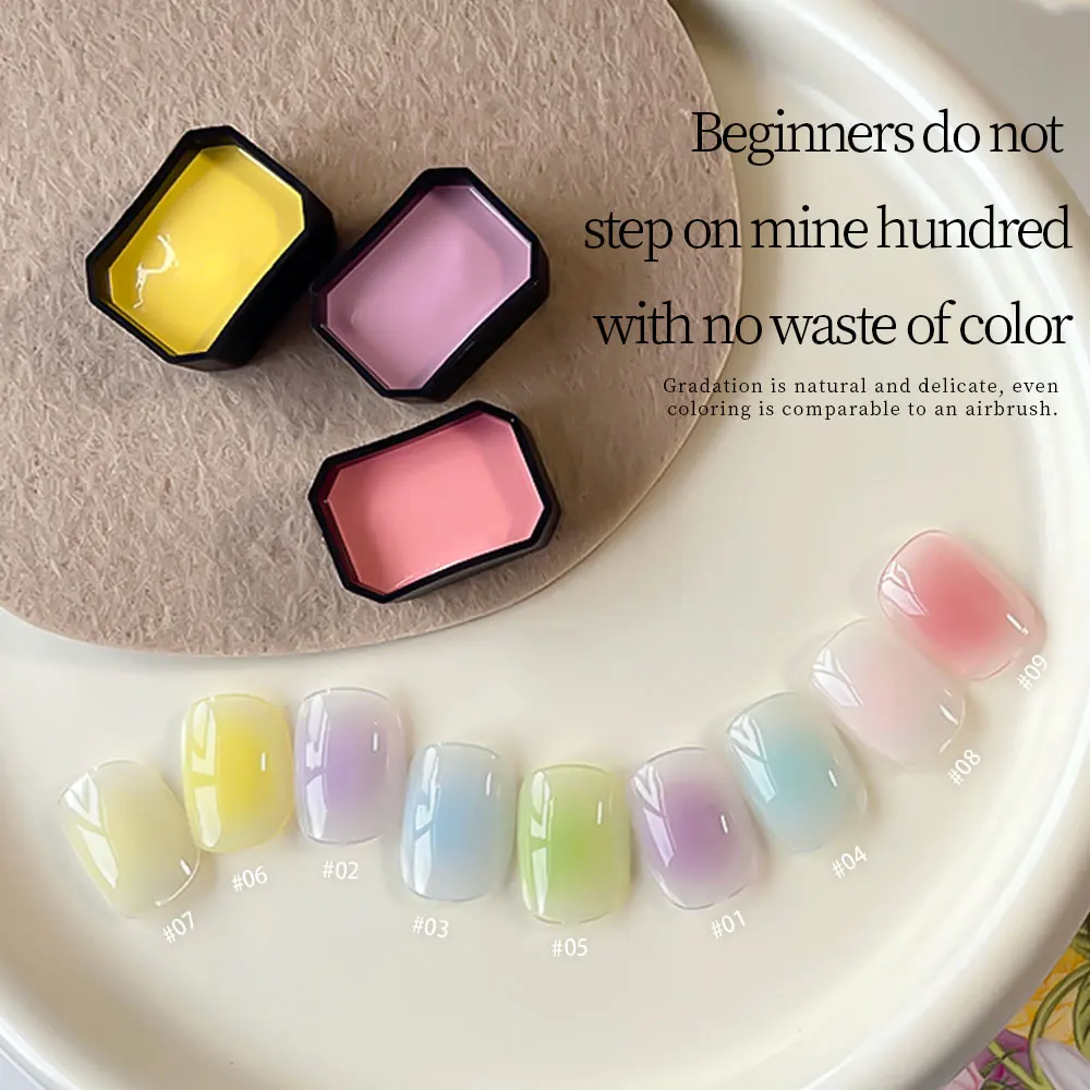 Rejillas de 9 colores 2025, textura de Color en polvo para uñas, efecto degradado adhesivo duro duradero, alta saturación, popular regalo artístico para uñas DIY