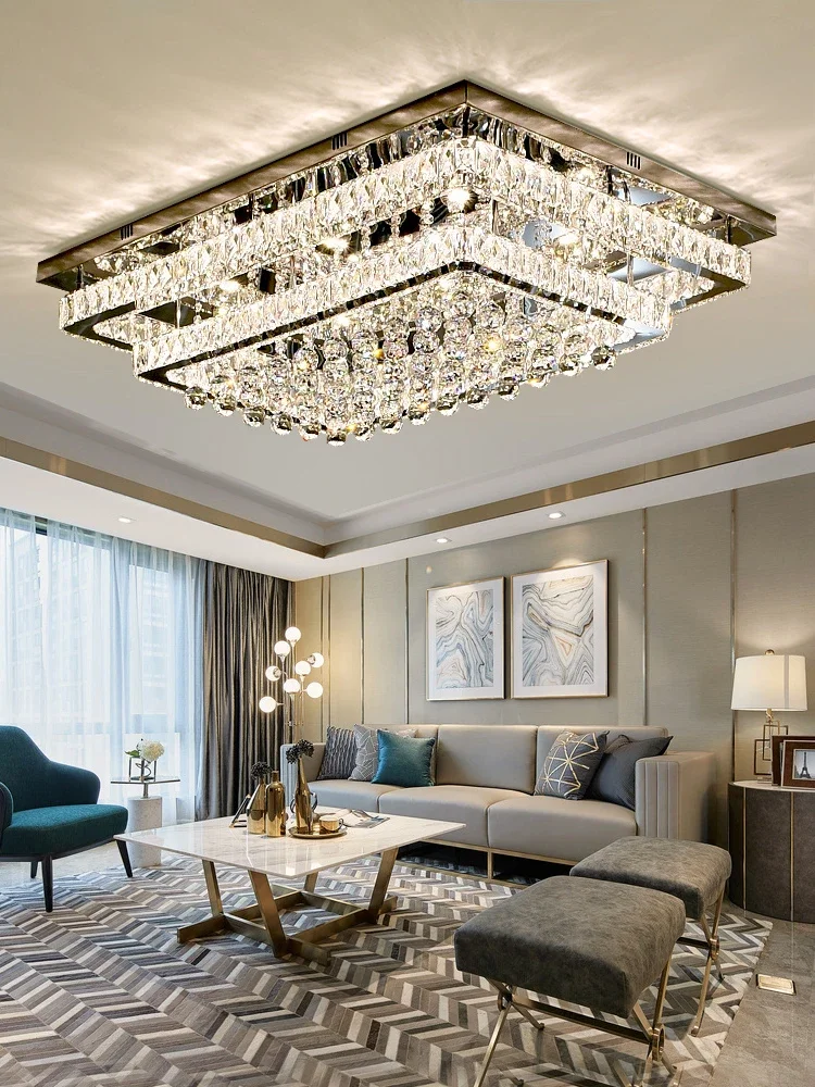 

2024 Luxury LED Rectangular Bedroom Ceiling Light Modern Living Room Restaurant Luster K9 Crystal Pendant Light Free Shipping