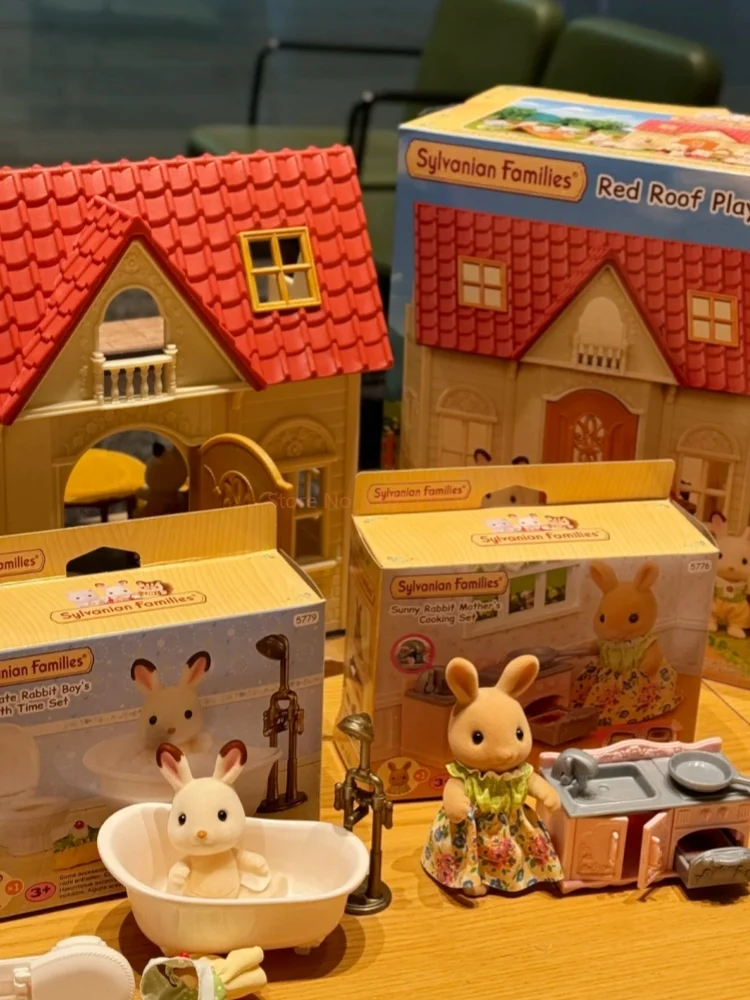 Original Sylvanian Families Cute Children'S Room Set Kitchen Furniture Bicycle Anime Figrues Flocking Toys Gifts Room Decora