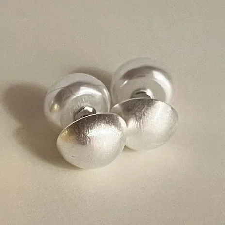 

Real 925 Sterling Silver Round Pearl Brushed Surface Stud Earrings for Women Vintage Fine Jewelry Minimalist Accessories