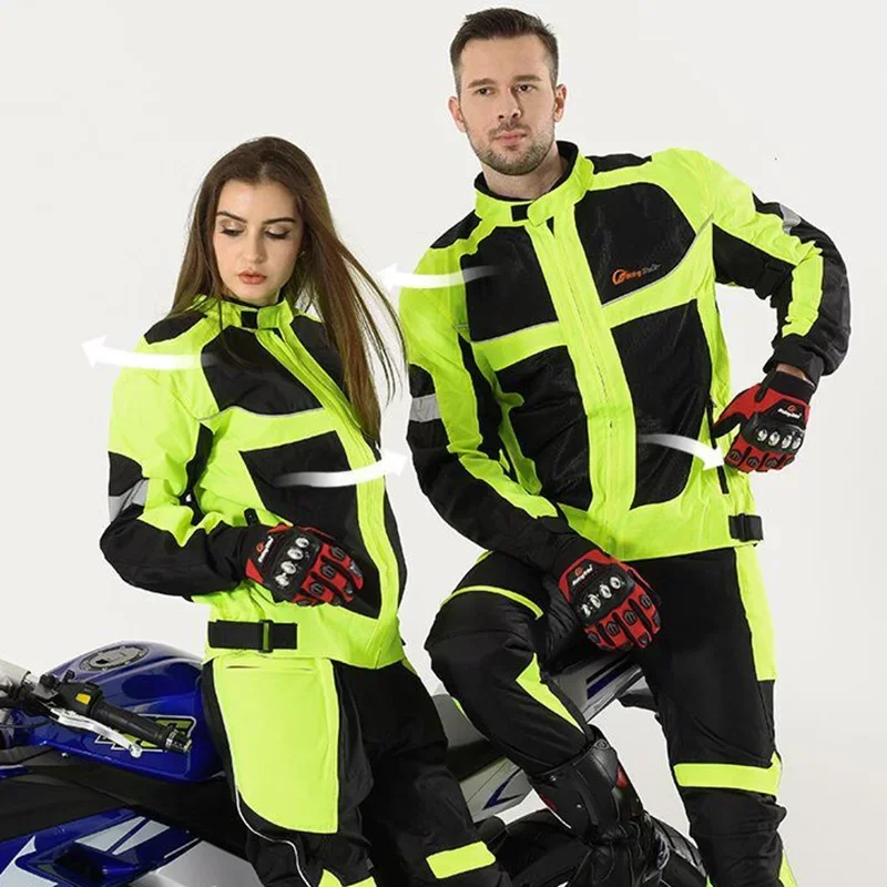 Motorbike Reflective Night Clothes Waterproof Jacket Motorcycle Protective Gear Pads Jackets Riding Racing Pants Clothing