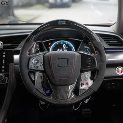 LED Carbon Fiber Steering Wheel For Honda Civic 2016-2023 Customize Alcantara Leather RPM Sports Racing Wheel