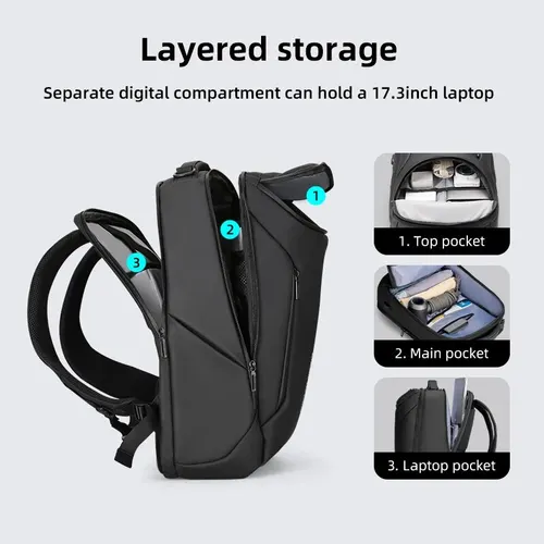 Imagen 2 del producto MARK RYDEN-Mochila De Negocios impermeable para hombre, morral de viaje para ordenador portátil con carga USB, se adapta a ordenador portátil de 17 pulgadas y equipo técnico