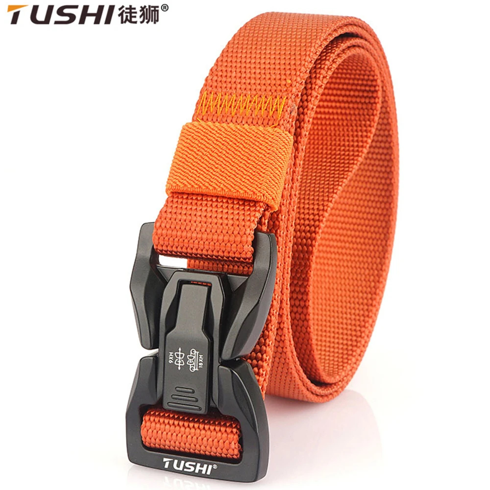 TUSHI Metal Quick Release Pluggable Buckle Belt For Men Wear-resistant Nylon Tactical Belt 2.5cm Width Outdoor Work Belt Hunting