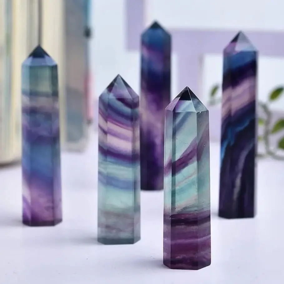 

Natural Colorful Fluorite Obelisk Crystal Healing Stone Natural Quartz Home Decor Reiki Polished Point Stone Decoration Craft