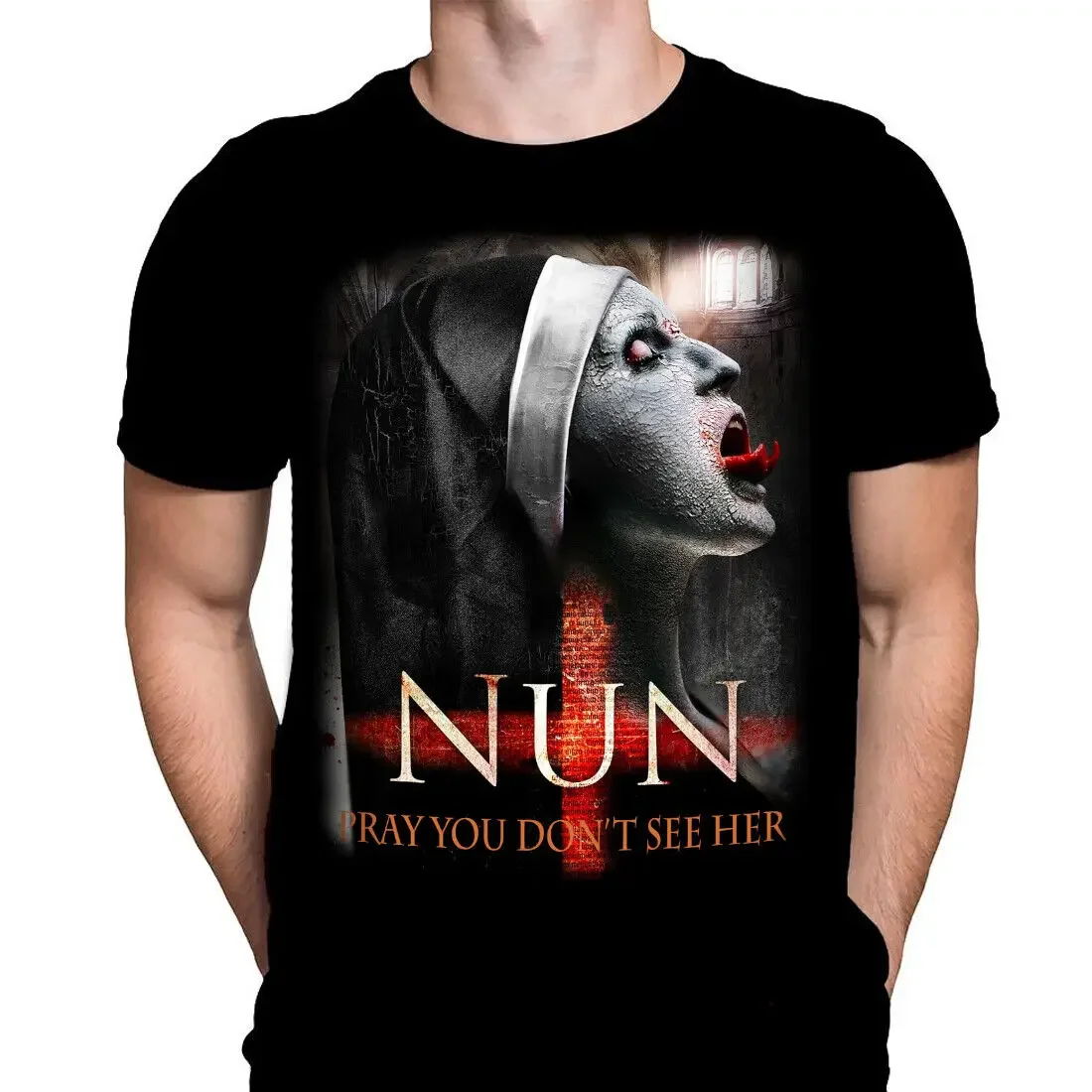 NUN PRAY Classic Horror Movie T Shirt Demonic Ghostly Halloween