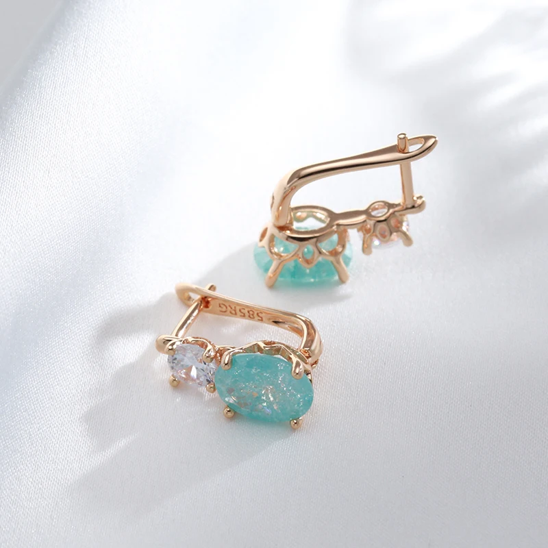 Kinel New Emerald Oval Cut Zircon Drop Earrings for Women Luxury Natural Zircon With 585 Rose Gold Earrings Wedding Jewelry