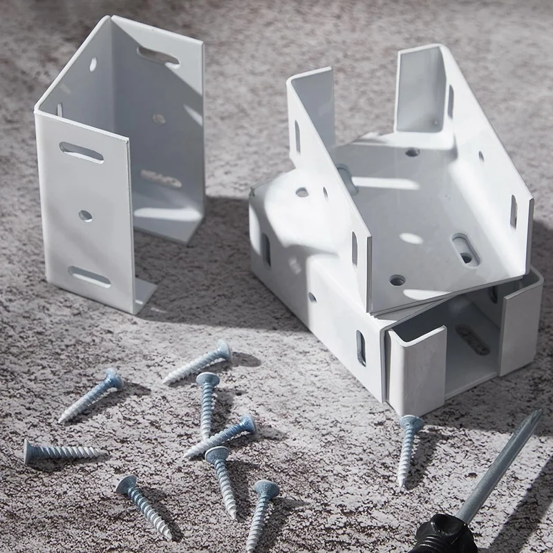 Heavy Duty Carbon Steel Fence Bracket With Screws For Vinyl Fencing Panel To Post Connection Rail Bracket Kit 4Pcs Durable White