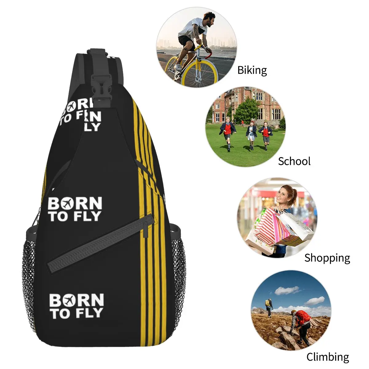 Born To Fly Captain Stripes Sling Bags, pecho Crossbody, mochila de hombro, deportes al aire libre, Daypacks, Pilot Air Fighter, Cool Bag