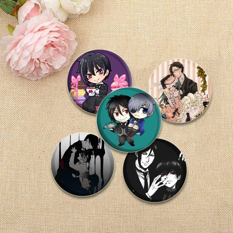 Anime Black Butler Pins Sebastian·Michaelis/Ciel Phantomhive Cartoon Brooches for Fans Collect Gifts Decorative HD Print Badge