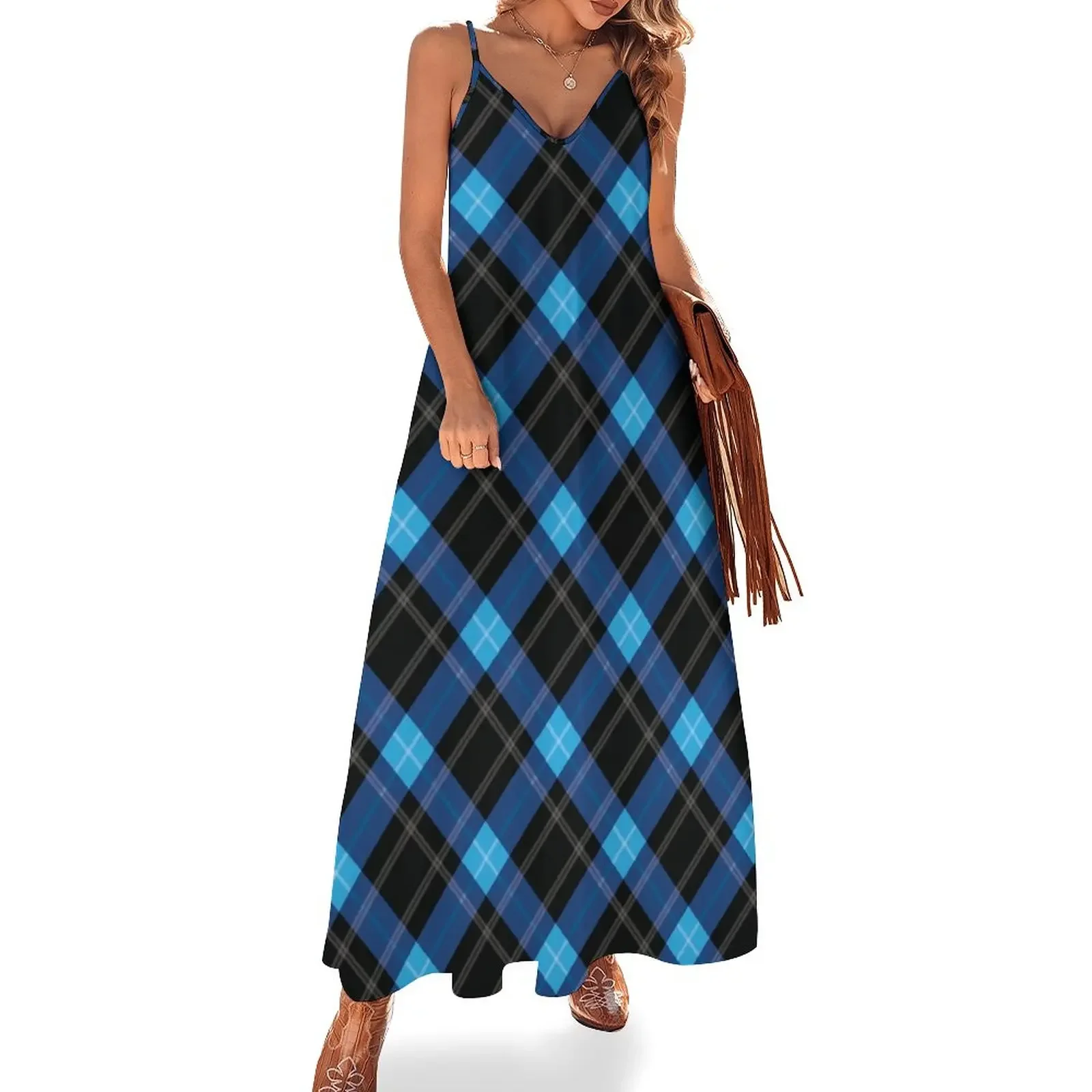 Blue Plaid Classic Plaid Uniform School Fashion Sleeveless Dress cute dress festival outfit women Beachwear