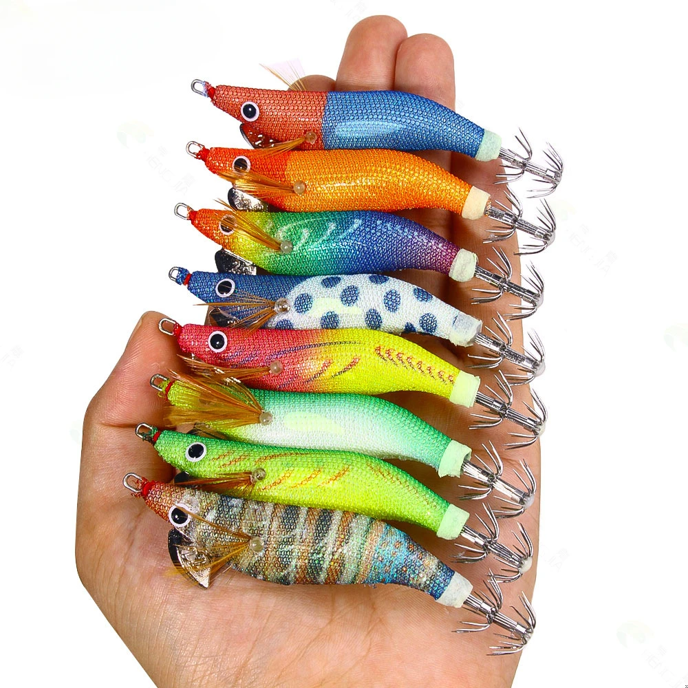 Luminous Wooden Shrimp Squid Plastic Fake Bait Simulated Wooden Shrimp Box Sea Fishing Trolling Jumping Bait Gear Wholesale Jig