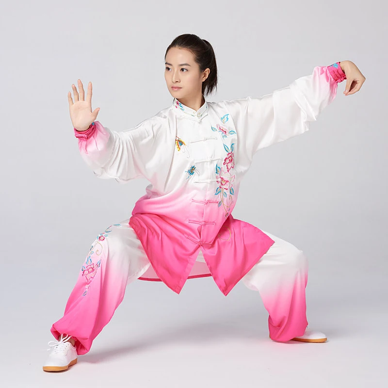 Women's Unisex Tai Chi Suit Stretch 100% Silk Crimson Red Peony Embroidery Performance & Training Wear