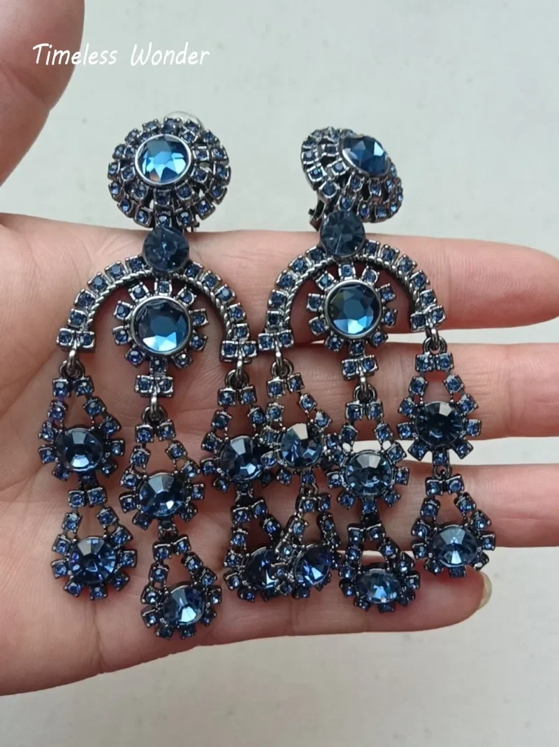 Timeless Wonder Retro Zircon Geo Tassel Clip on Earrings for Women Designer Jewelry Runway Rare Gift Vintage Statement Top 2255