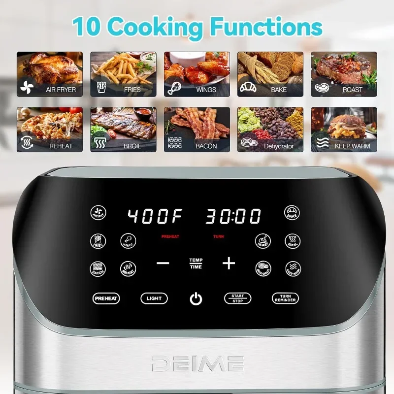 Deime Air Fryer Electric Healthy Oven Cooker Large Capacity with Visible Cooking Window, 10 Presets in One Touch,Digital Control