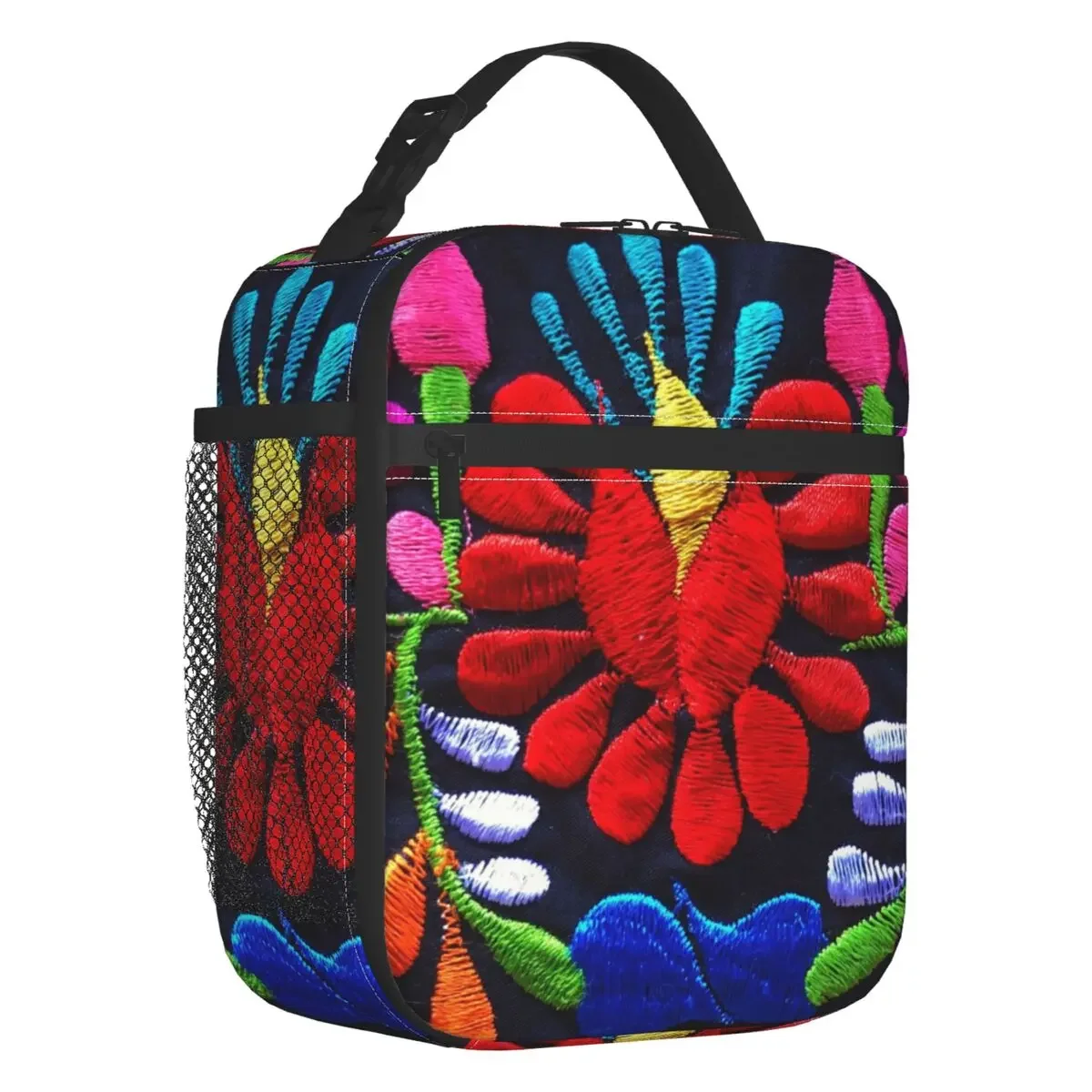 

Mexican Fiesta Flowers Art Insulated Lunch Tote Bag for Women Textile Portable Cooler Thermal Food Lunch Box Kid School Children