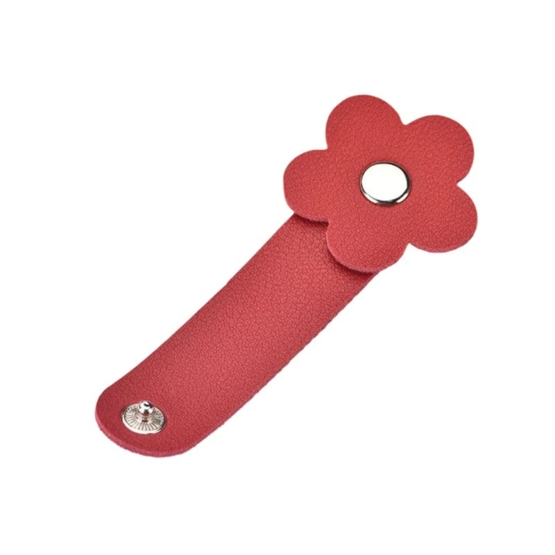 K3NB PU Leather Cord Keeper Cable Clip With Secure Closure Decorative Flower For Earphones Lines