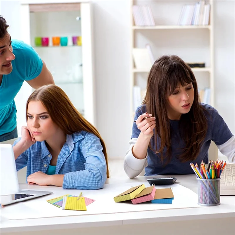 Index Cards 3X5 Inches Colored Flash Cards With Ring, Punched Lined Flashcard Ruled Index Cards Notecards