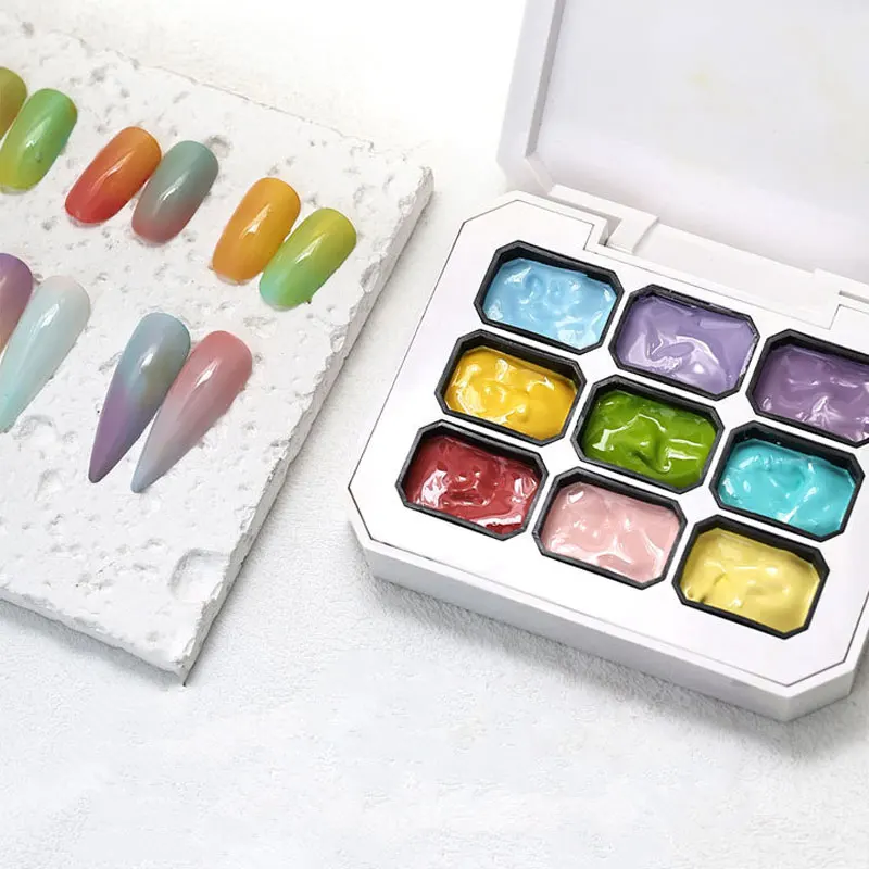 9 Colors/Grid Pat Painting Gel Nail Polish for Nail Gradient Blush Patting Semi-Solid Manicure Polish DIY Nail Art Creation