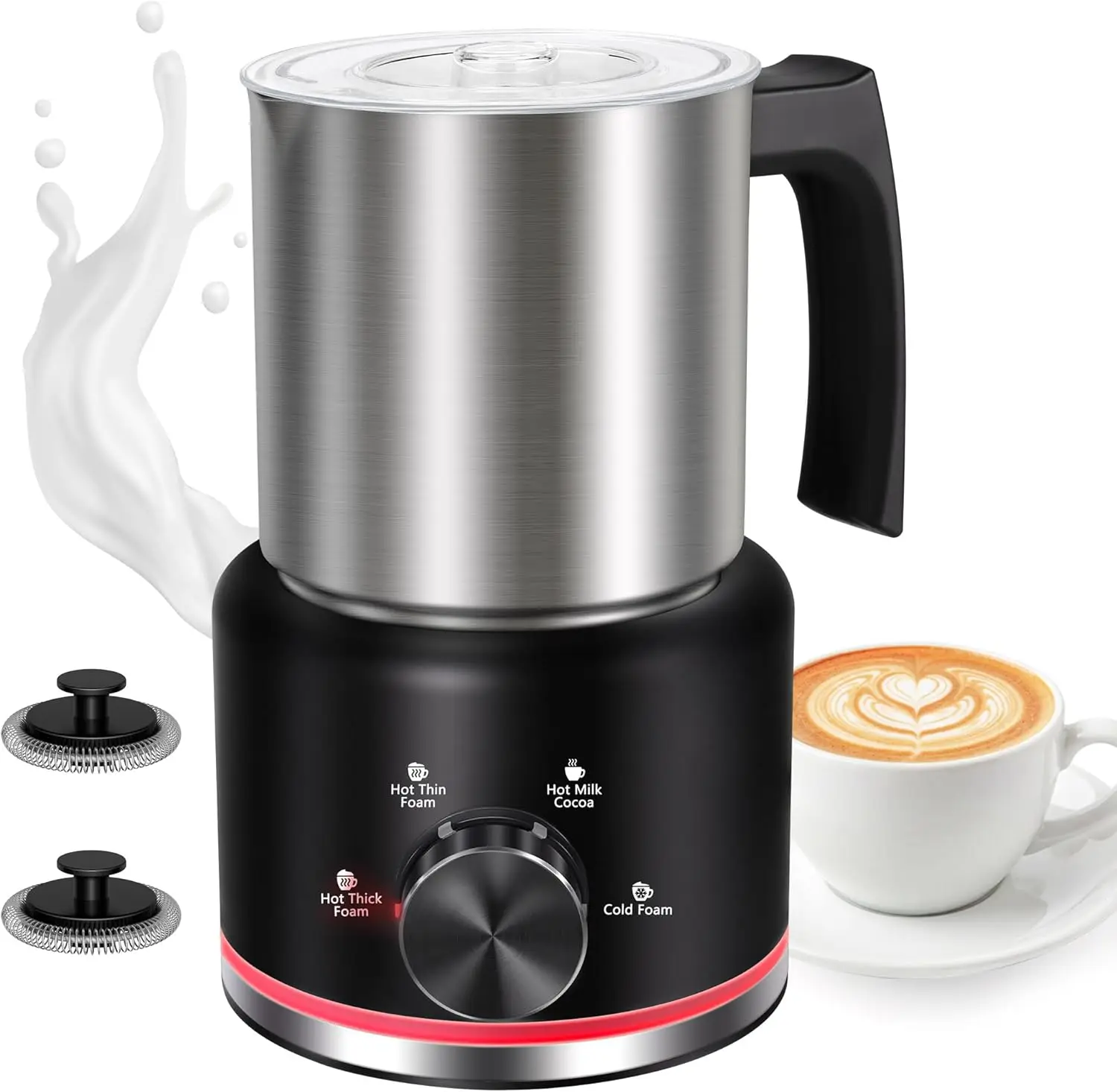 

Electric Milk Frother and Steamer, 16.9 OZ, 4-in-1 for Coffee Foam, Dishwasher Safe, Durable and Silent (Black Stainless)