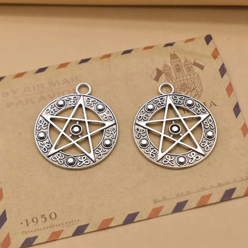 10pcs Charms Magic Star Pentagram 30x26mm Tibetan Bronze Silver Color Pendants Antique Jewelry Making DIY Handmade Craft Pendant