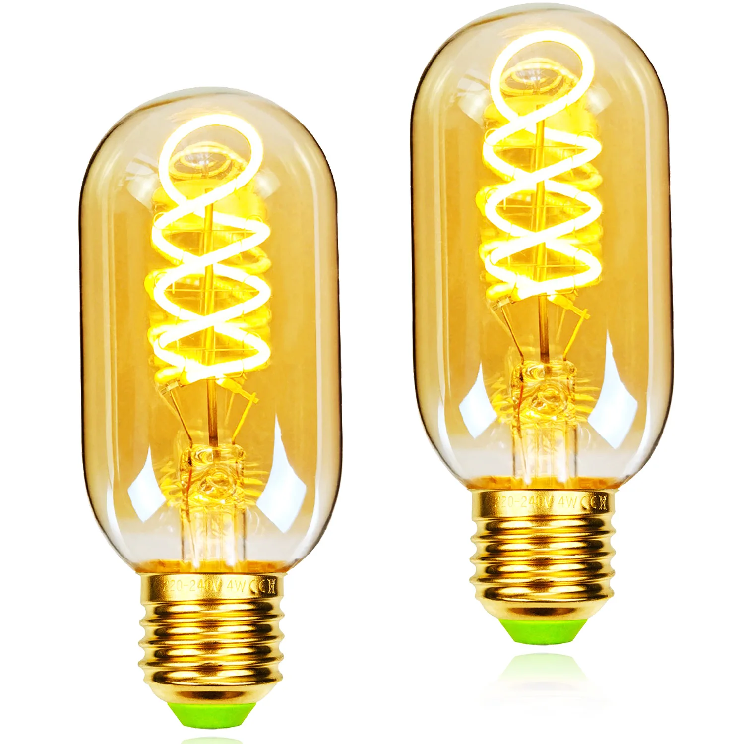 TIANFAN 2-Pack Edison Led Bulb T45 4W Dimmable Tubular Led Filament Bulb Specialty Decorative Light Bulbs 110V 220V