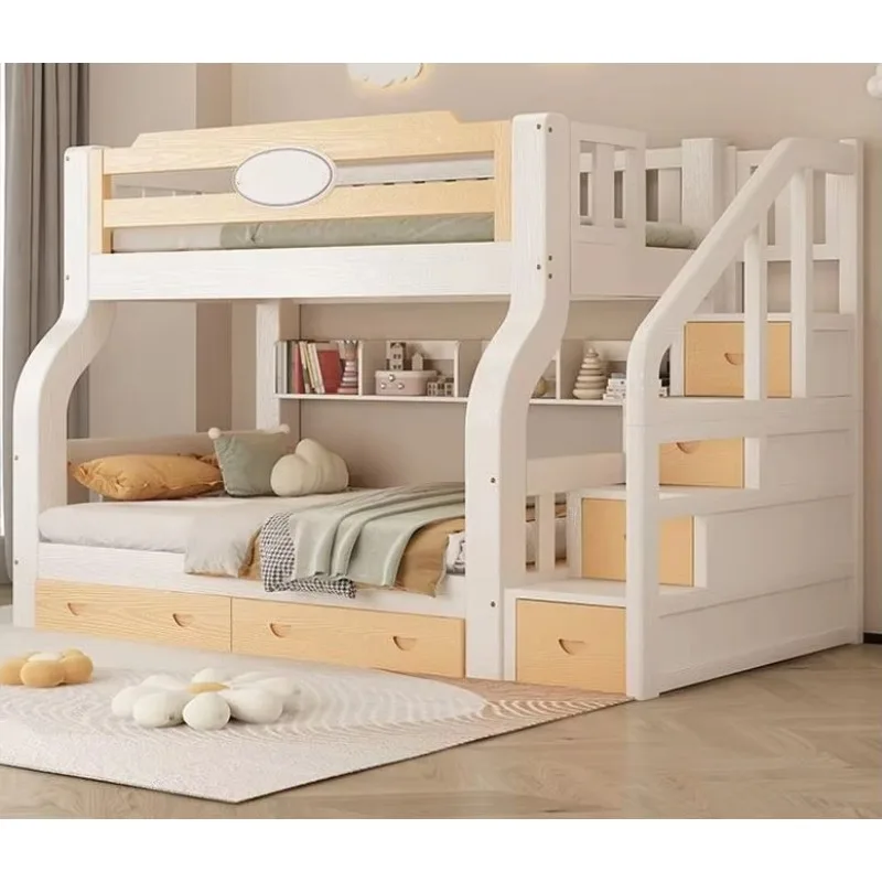 Cheap Kids Bedroom Furniture Solid Wood Cartoon Bed Children Bunk Bed for Stair Storage Study Table With Slide