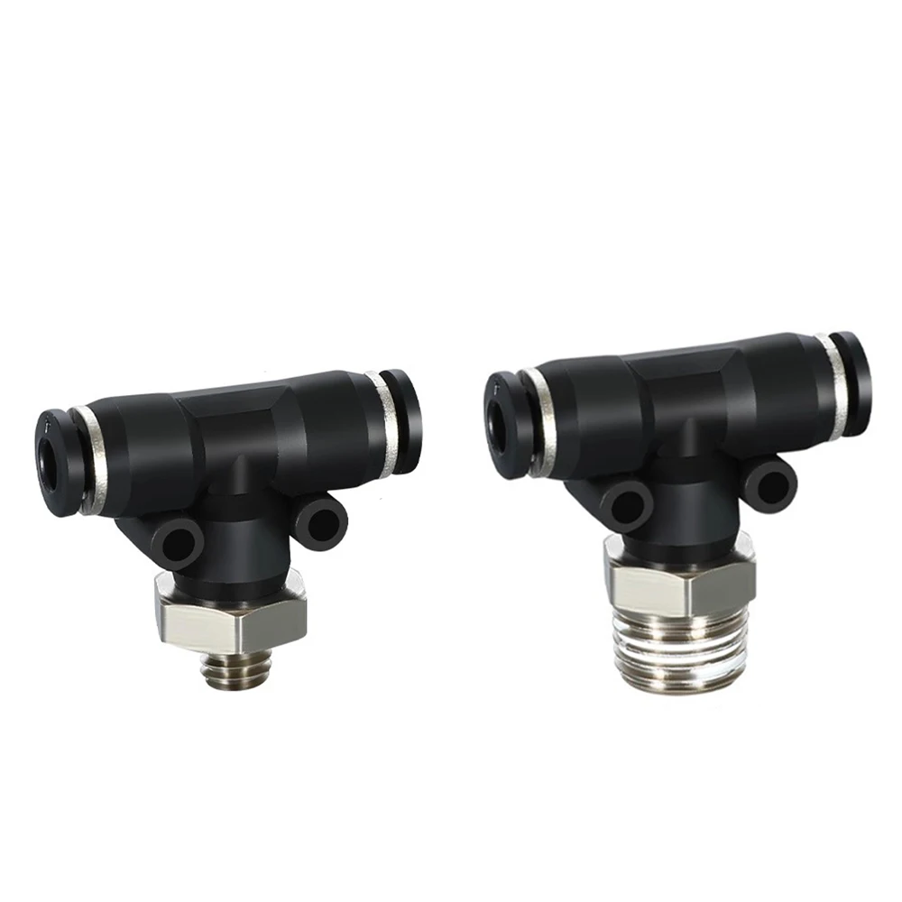 Black PB Pneumatic Quick Connector Hose With External Thread BSP1/4 1/2 1/8 3/8 Brass T-shaped Tee Connector PB8-02 6-01 10-03
