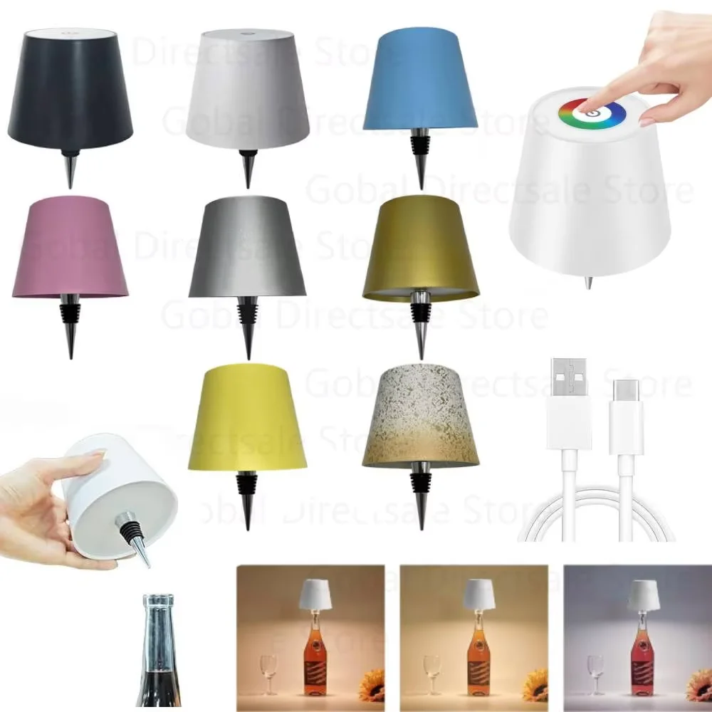 Dimmable Bottle Lamp LED Table Lamp Rechargeable 2000mAh Wine Bottle Touch Lamp Stepless Dimming for Parties Bars Christmas