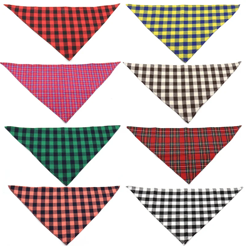 50 Pcs Dog Pet Bandana Cotton Lattice Pet Supplies Dog Product Puppy Dog Scarf Bibs Dogs Grooming Accessories Bandana