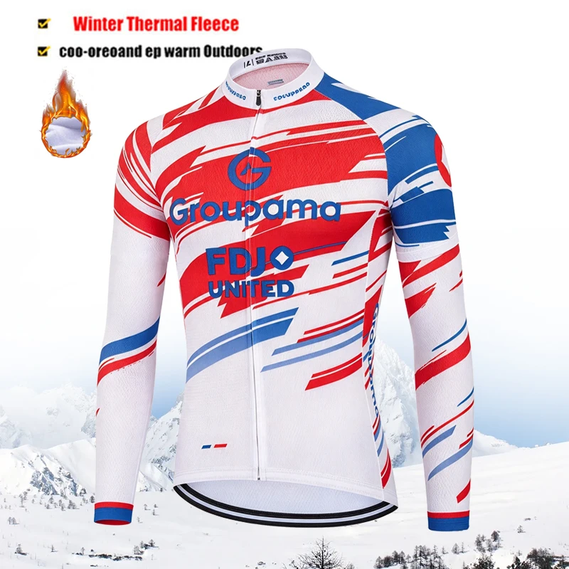 FDJ Team Winter Thermal Cycling Jersey Long Sleeve Pro Slim Fit Long Sleeves Cycling Jersey Men Women Outdoor Cycling Maillot