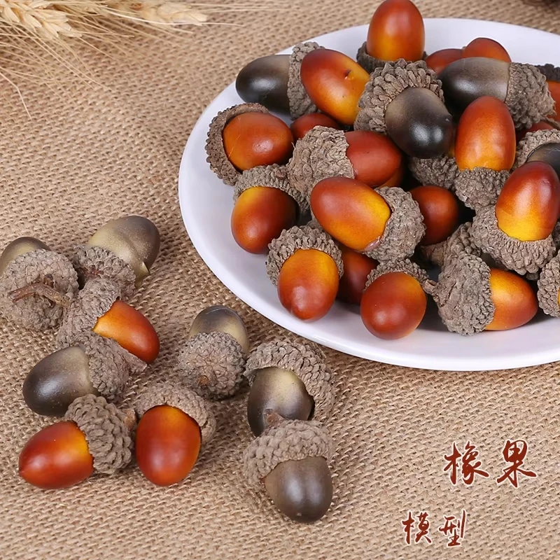 Artificial Mini Acorns, Fake Fruit Props Lifelike Oak Nut Plants Model Craft for Home Kitchen Table Decor 20pc/lot