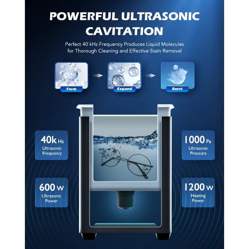 CREWORKS 30L Digital Ultrasonic Cleaning Machine with Degas and Gentle Mode, 600W Ultrasonic Cleaner Machine