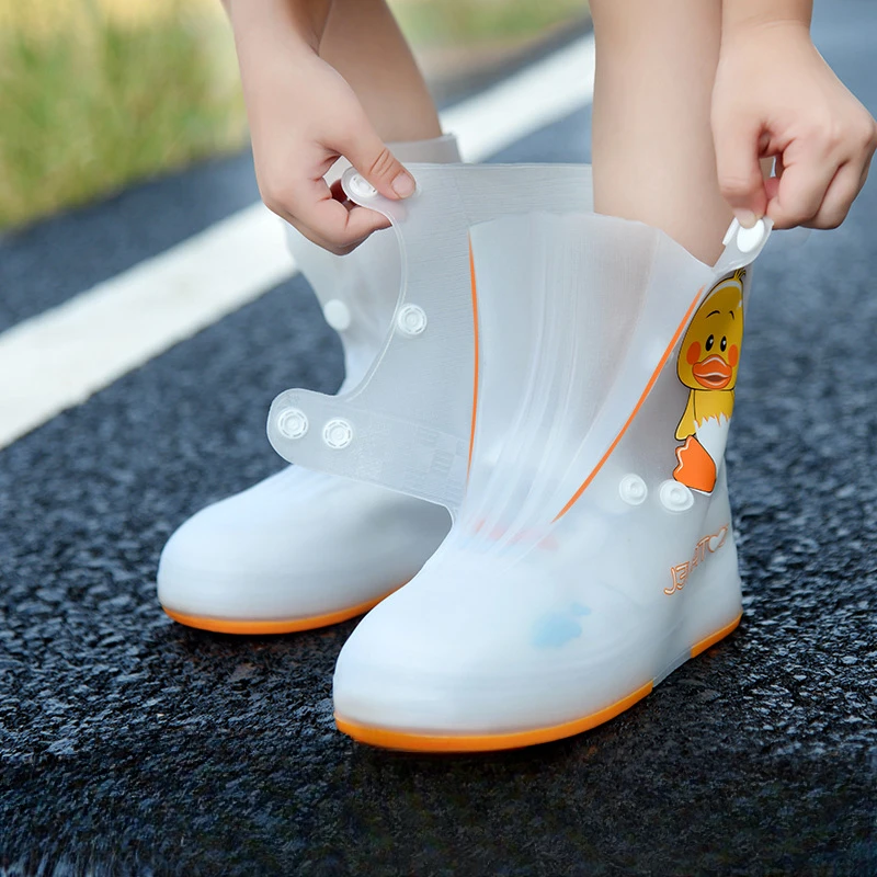 Rain Shoes Waterproof Children Shoes Animal Pattern Mid-calf Buckle Soft Bottom Waterproof Rubber Boots Kids Students Rain Shoes