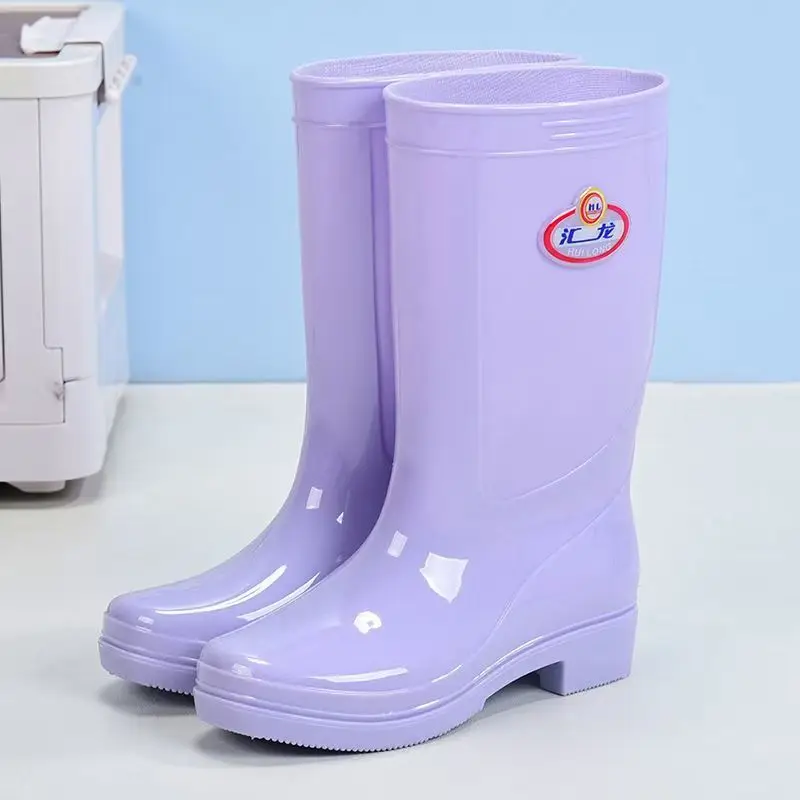 Women Low Heel Mid Calf Rain Boots Spring Autumn New Soft Sole Round Toe Slip On Waterproof Fashionable Work Shoes Water Shoes