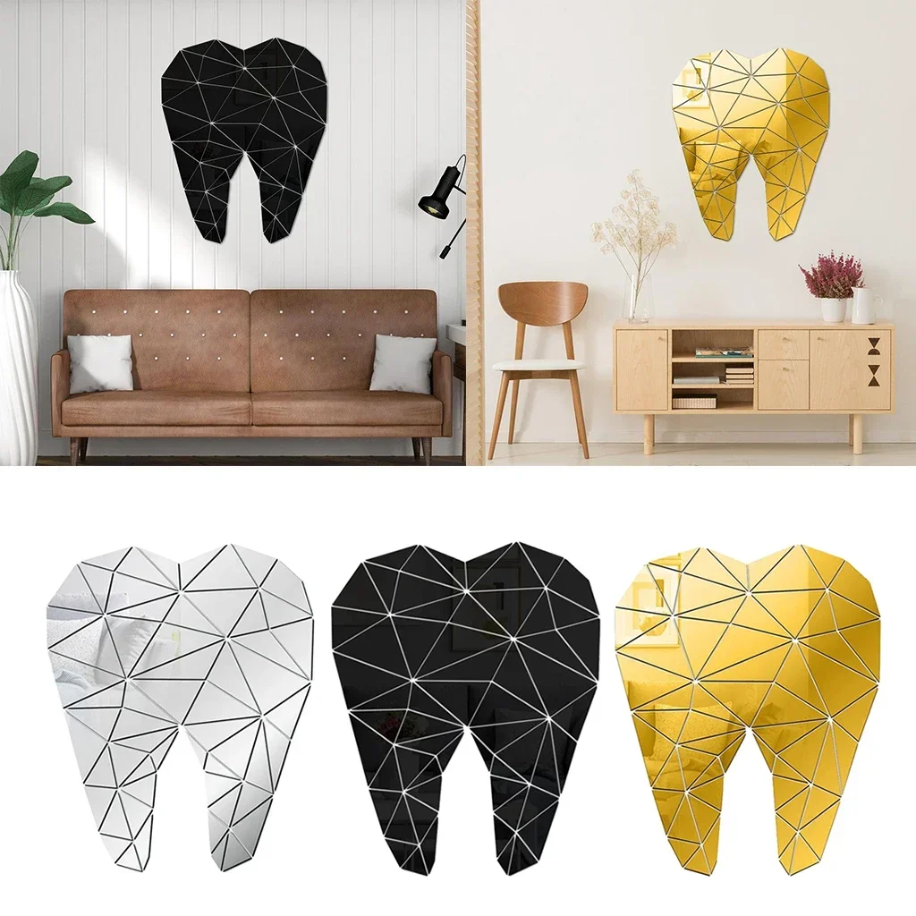 

Tooth Shaped Acrylic Mirrored Wall Stickers Dental Care Dentist Clinic Stomatology 3D Wall Art Decal Home Office Decor 3 Size
