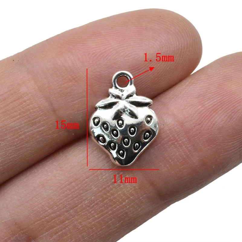 60pcs/lot Jewelry Accessory Retro Alloy Strawberry shaped DIY Charms Pendants 15*11mm