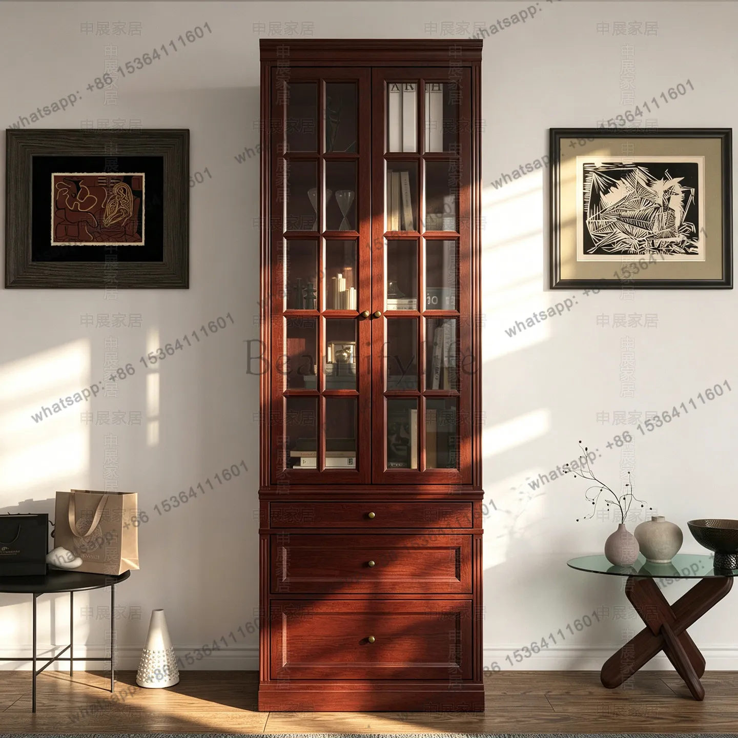 Customized all solid wood oak cherry wood bookcase combination wine cabinet