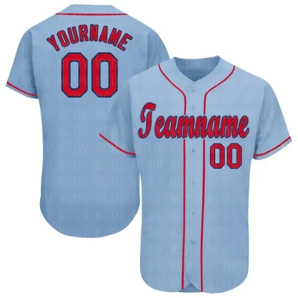 

Custom Light Blue Red-Navy Baseball Jersey 3D Printed for Men and Women Shirt Casual Team Shirts Sport Unisex Tops