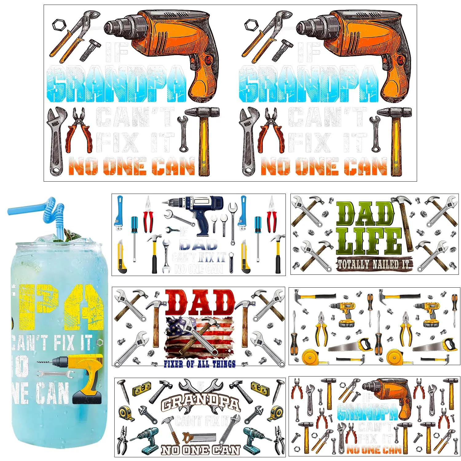 1/5pcs bundle Super Dad Papa Style UV DTF Sticker DIY Decals 3D transfer uvdtf tumbler seal sticker 16oz uv dtf cup wrap