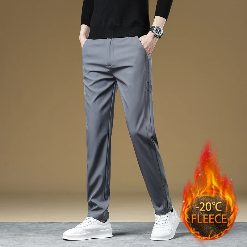 Herren-Herbst-Winter-Hose, dick, warm, Business, gerade geschnitten, lässig, modisch, koreanischer Fleece-Stil, schwarz, grau, Baggy, Y2K-Hose, vielseitig einsetzbar – Detail 4