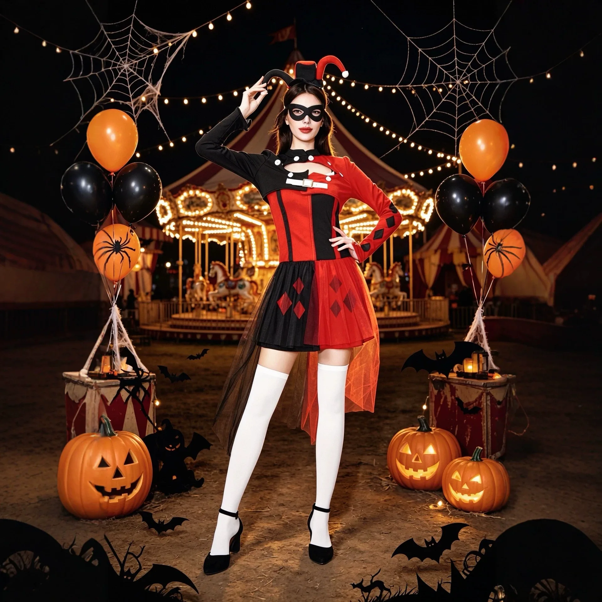 Disfraz de Payaso para Actuación de Halloween para Adultos, Traje de Circo Gótico Oscuro, Diseño Diabólico, Disfraz Tradicional Chino para Mujer