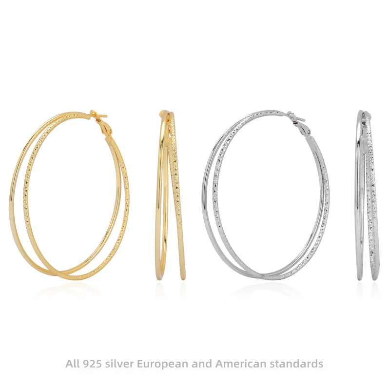 S925 Sterling Silver Earrings, Oversized Bold Hoops  Street Style Statement Jewelry, Edgy & Light Luxury