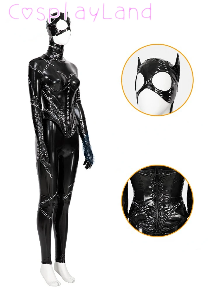 New Returns Cat Selina Kyle Cosplay Costume Superhero Sexy Black Corset Jumpsuit With Accessories Comic Con Roleplay Outfit view 3