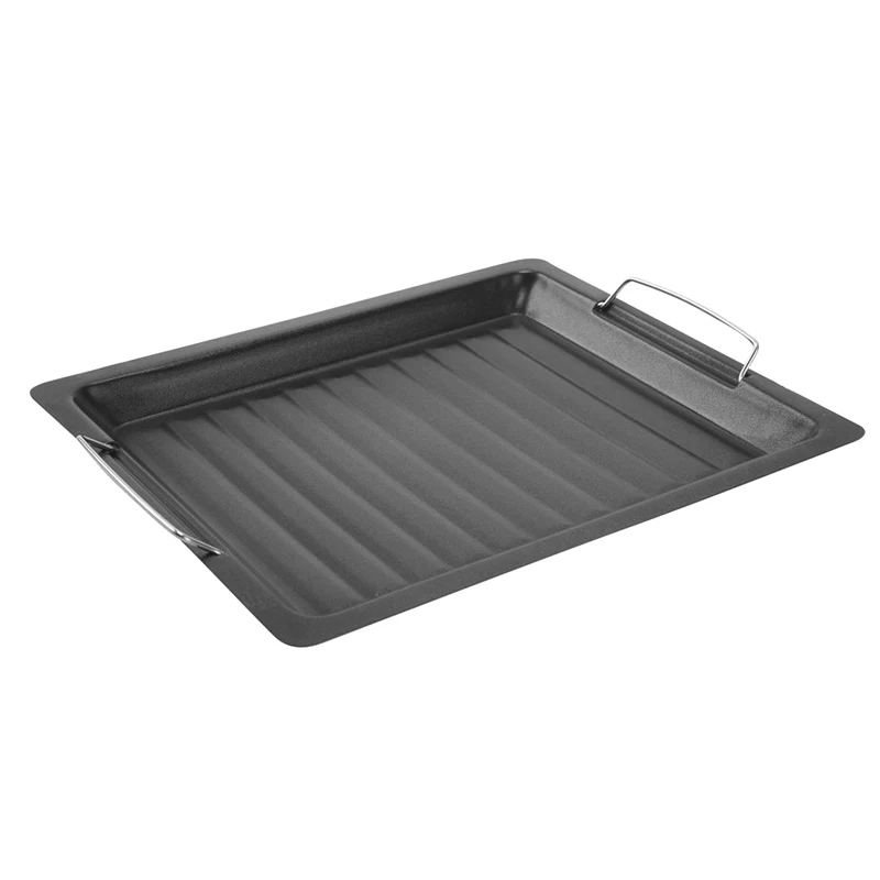 BBQ Grill Plate Pan Grill Pan Cooking Reversible Cast Iron Pizza Plate Gas Grill Accessories Universal 25 x 30 cm Black