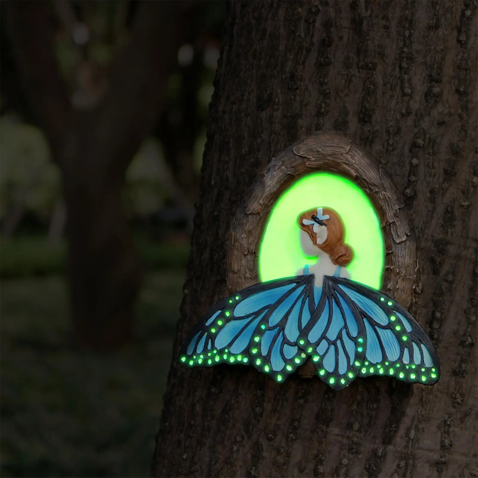Outdoor Tree Decor Glow Dark Miniature Butterfly Fairy Garden Statue Resin Figurine Yard Lawn Patio Ornament